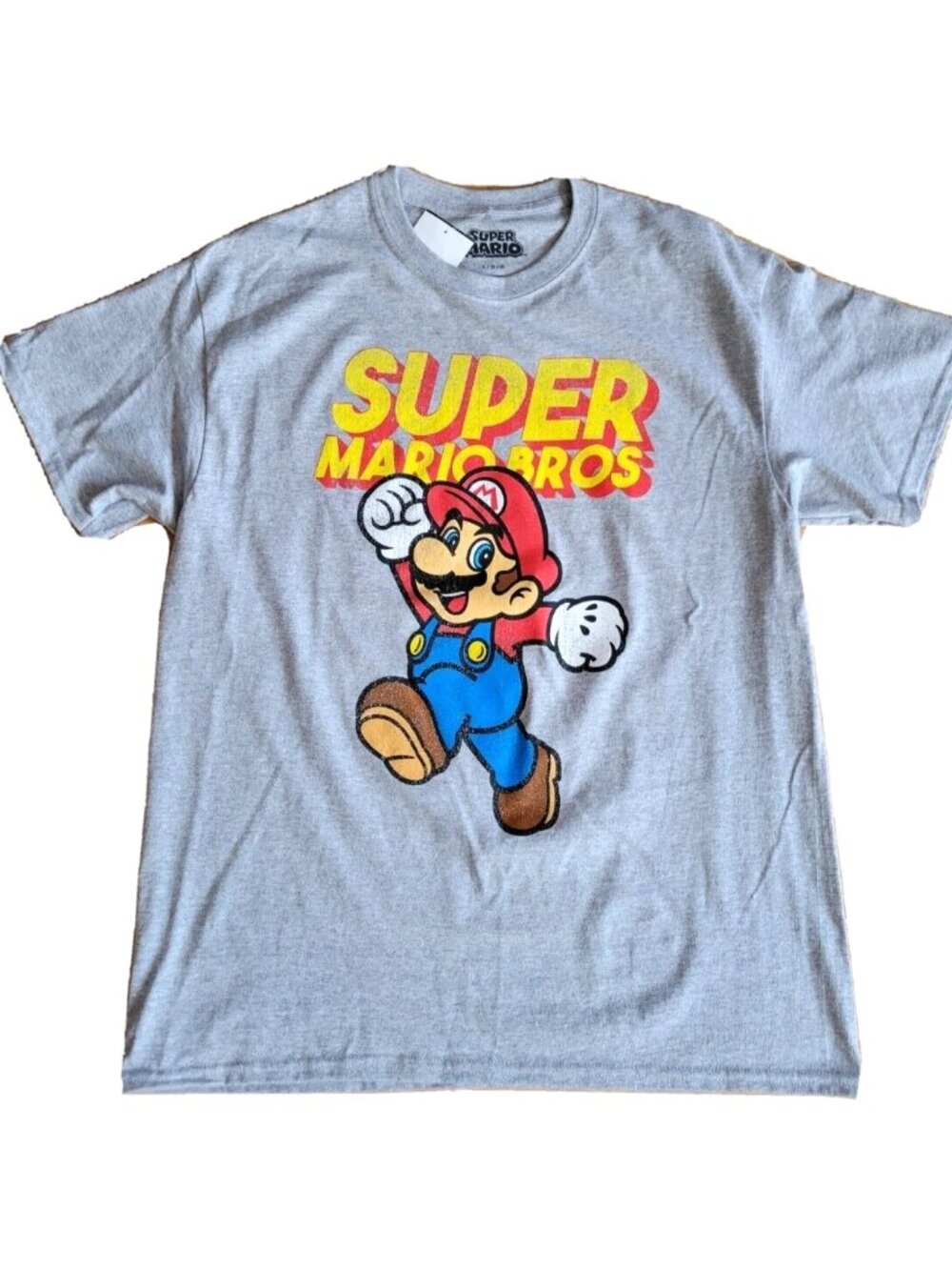 NEW Nintendo Super Mario Bros Juniors Large Gray Retro Graphic T-Shirt